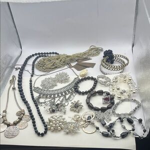 BIG 20+ statement jewelry lot pins necklaces earrings silver black bold FUN